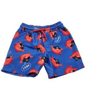 just one you by Carters Blue Red "AHOY' Crab-Print Swim Short Trunks Boys Sz 2T
